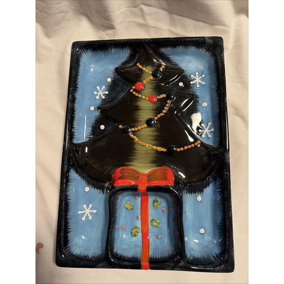 Christmas Tree Dolomite Chip & Dip Veg Plate Holiday Serving Platter Porcelain - Picture 1 of 5